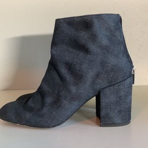 Stuart Weitzman Denim Block Heel Booties, Size 9